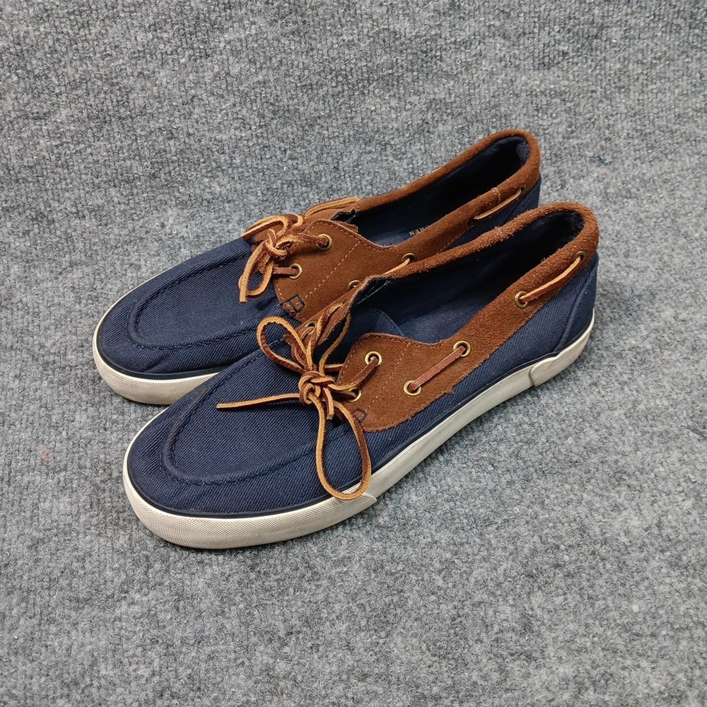 Polo Ralph Lauren Rylander Brushed Twill Suede Boat Shoes Mens 9D Blue Brown